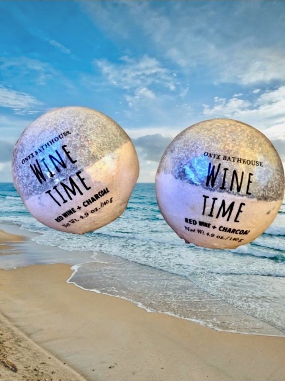 Bath Bomb Onyx Bathhouse WINE TIME Red Wine & Charcoal 4.9 oz each - Lot of 2